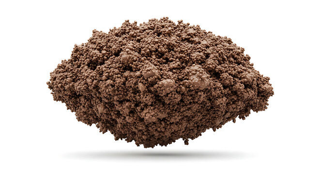 Rich Brown Fertile Soil Clump Isolated on White Background for Gardening and Agriculture