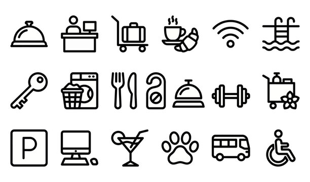 Black and white line icons set.