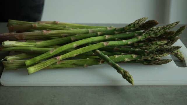 close-up of a fresh bunch of green asparagus spears with vibrant tips