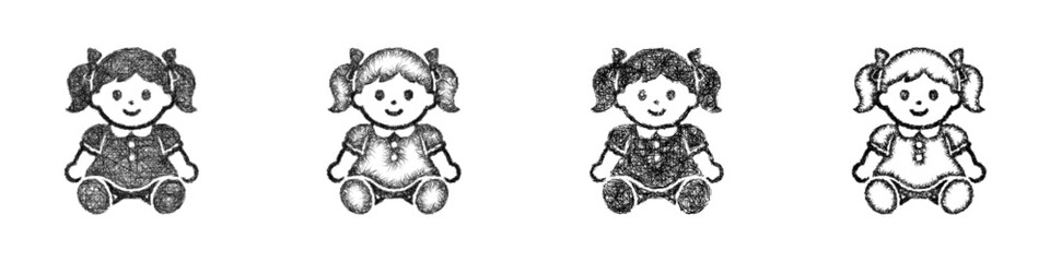 Fototapeta premium Sketch doll icon design set