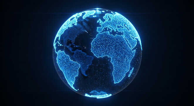Abstract Digital Globe With Glowing Blue Circuit Board Pattern For Global Connectivity Technology