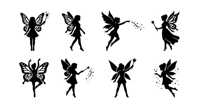 set of eight fairy icons in vector format