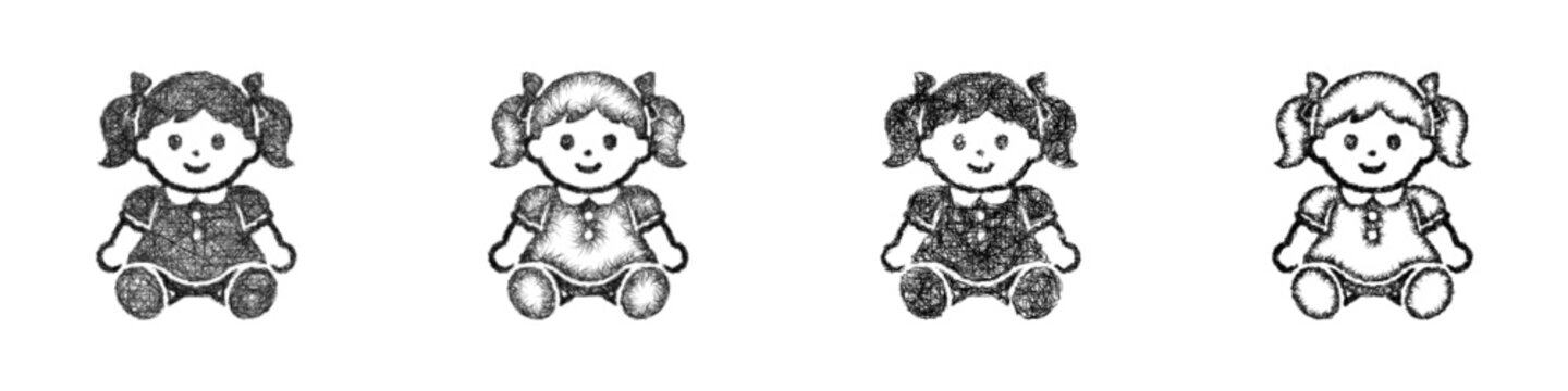 Sketch doll icon design set