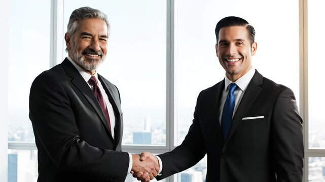 Two men in suits shaking hands perfect for executive summaries and corporate branding