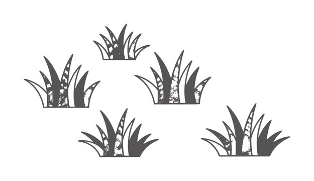 Five dark grey stylized clumps of grass white