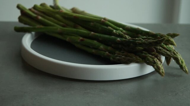 close-up of a fresh bunch of green asparagus spears with vibrant tips