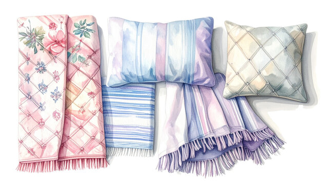 Collection of hand-drawn textile and bedding items for home decor and comfort