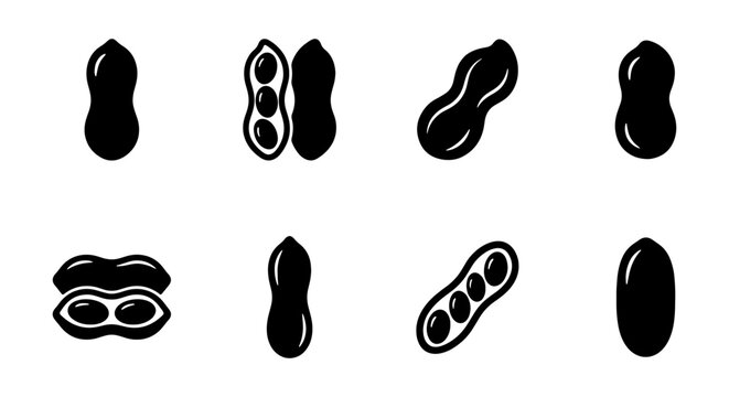 vector set of black and white peanuts on transparent background