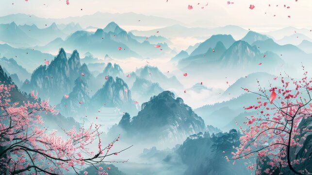 Chinese style natural scenery ink painting