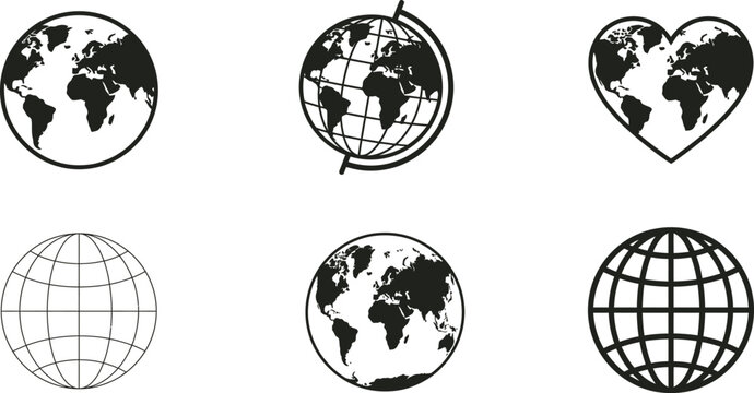 Six sketchy globe illustrations diverse representations of planet earth