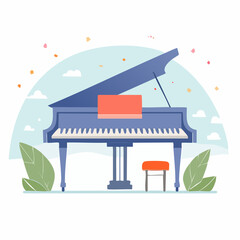 Naklejka premium Grand Piano with Stool and Confetti