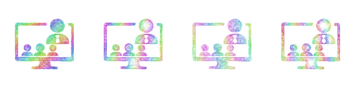Rainbow sketch virtual classroom icon design set