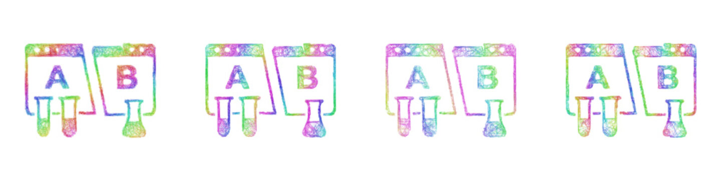 Rainbow color sketch a b testing icon design set