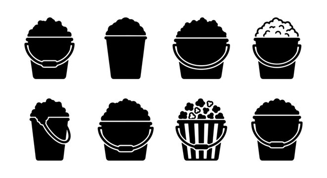 silhouette bucket popcorn vector set on white background
