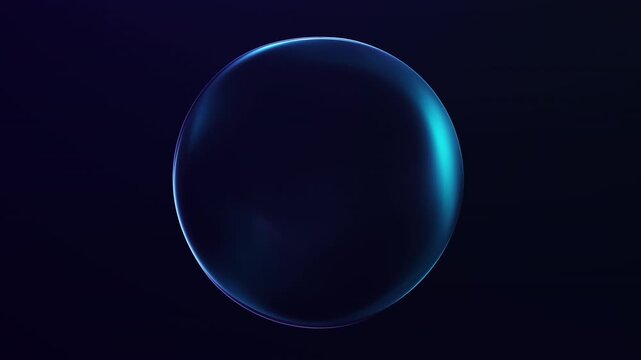 Dark blue glass orb on deep background, minimal futuristic sphere with cyan reflection and subtle purple glow, seamless loop, 4K, 60fps.