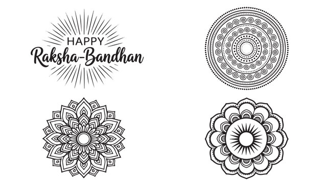Mandala silhouette set with dotted circles and floral rosette patterns for festive Raksha Bandhan greeting designs