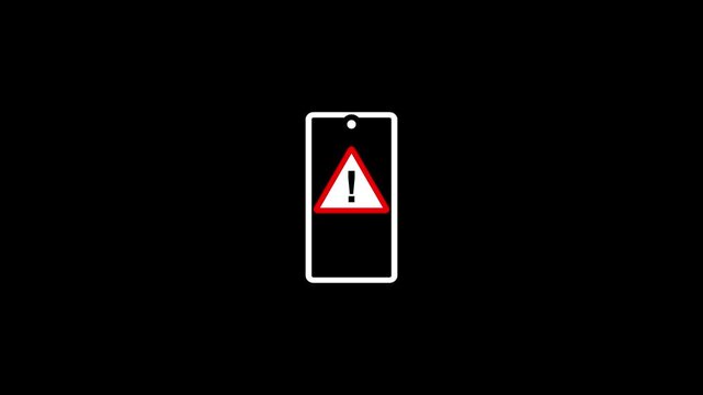 Mobile Phone Scam Warning Icon with Red Triangle Caution Sign and Exclamation Mark, Digital Fraud and Cybersecurity Alert Illustration on Black Background.