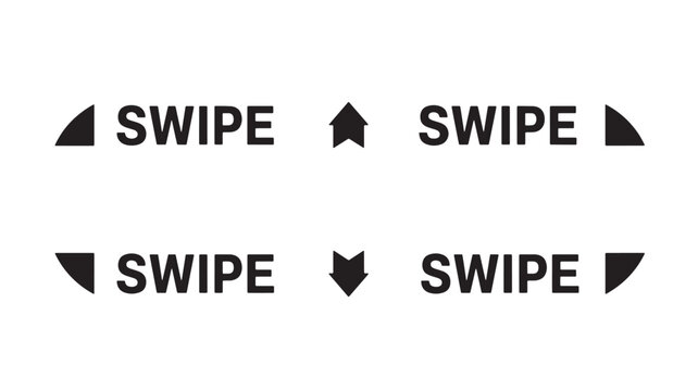 Arrows swipe silhouette set with black curved tails and up down directions for UI and gesture icons featuring arrow, touchscreen, UI icon with