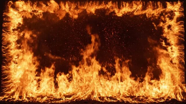 Flames forming a rectangular border perfect for UI/UX design and motion graphics