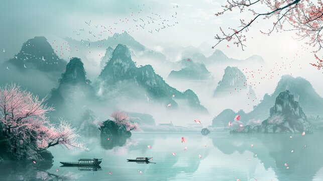 Chinese style natural scenery ink painting