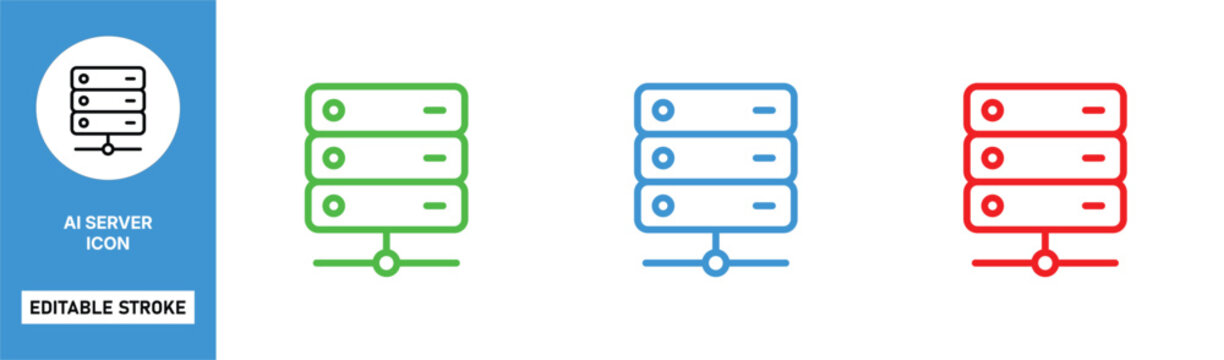 ai server icon line style database cloud computing editable stroke vector set