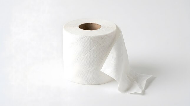 Roll of toilet paper on a white surface studio shot