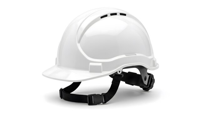 White safety helmet on white background protective work gear