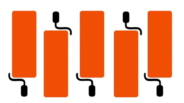 Multiple orange paint rollers arranged side by side showing a set of painting tools used for wall painting or design application