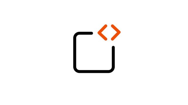 A code editor icon showing a square outline with angle bracket symbols representing programming, development, or a code block interface