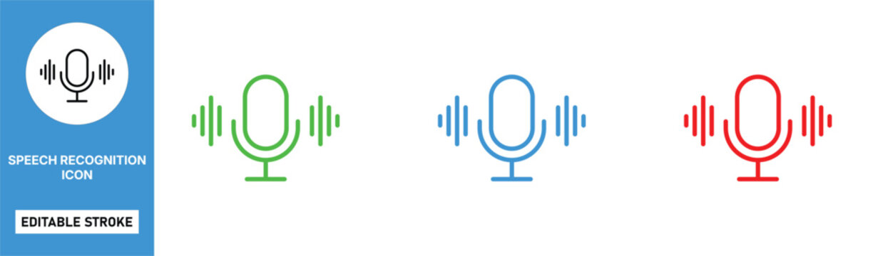speech recognition icon line style voice assistant sound ai editable stroke vector set