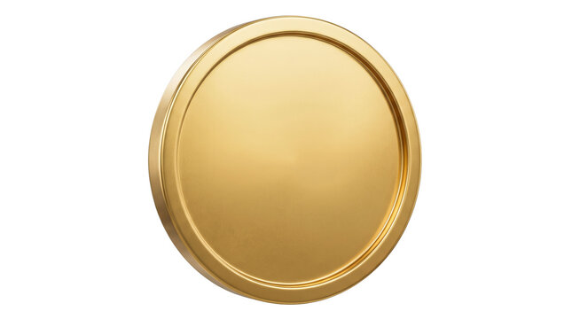 shiny blank golden coin standing isolated on pure white background representing modern finance banking wealth investment cryptocurrency market economy financial success concept