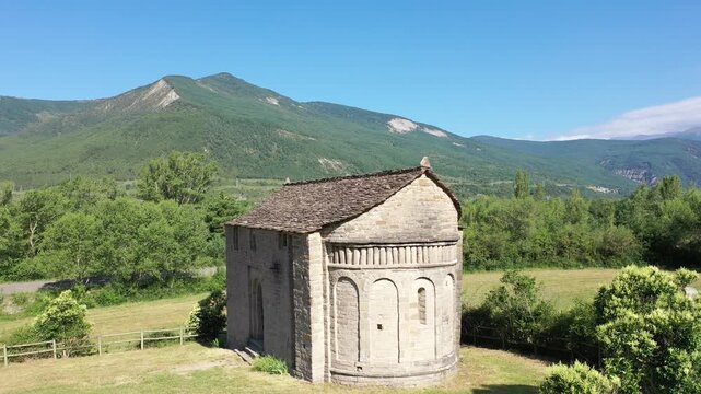 Church of San Juan de Busa in Serrablo Region. High quality 4k footage