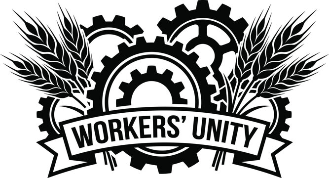 Workers unity emblem with gears and wheat stalks symbol Vector Founding Day China