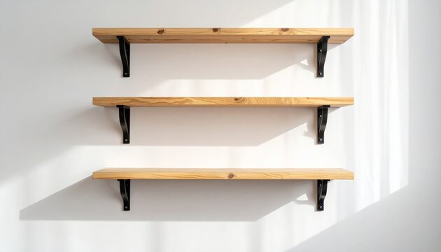 An empty wooden bookshelf furniture design with multiple shelves provides a blank storage rack and open wall interior for a home or office room display