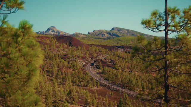 Cars driving in the Teide vulcano