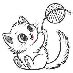Cute cartoon cat playing with yarn ball © Shimu