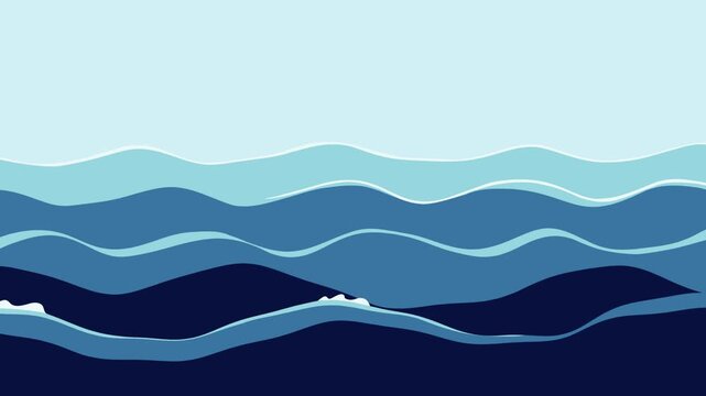 Smooth layered ocean waves flow in a calm rhythmic motion, creating a relaxing blue seascape background. Perfect for nature themes, meditation videos, marine scenes, and tranquil looping footage.