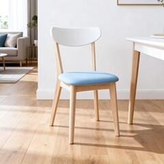 Fototapeta premium Modern Minimalist Wooden Chair with Blue Seat