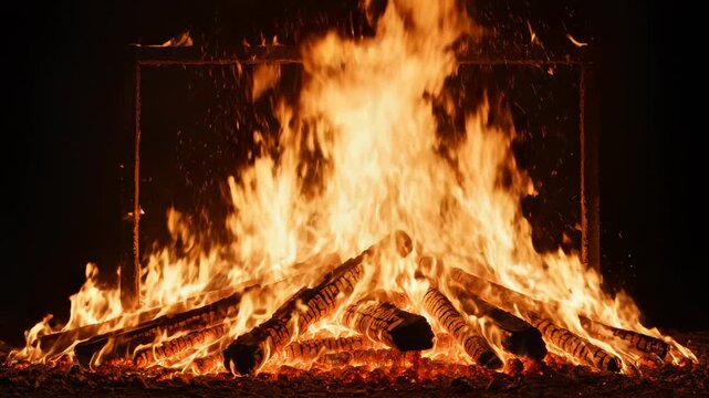 Burning wood logs in a fire emphasizing modern aesthetics and minimalist design