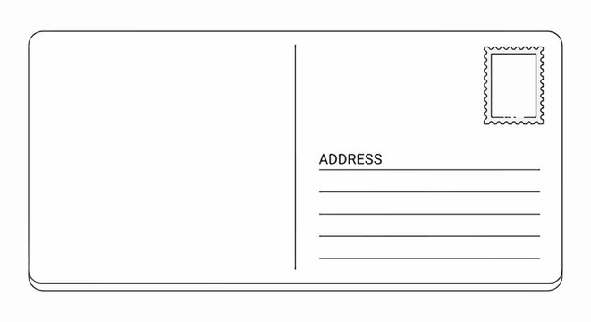 Blank postcard with stamp box, address lines, and divider