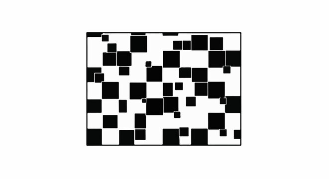 Black and white square pattern with varying sizes, irregular distribution