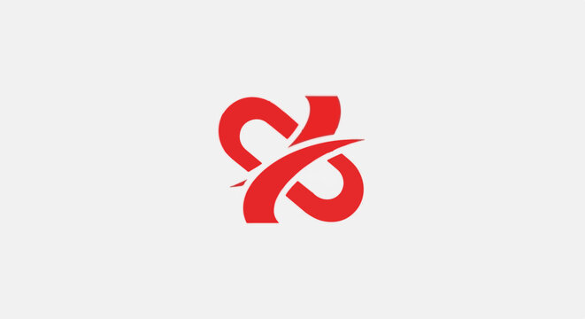 Abstract red symbol with swooping lines on a white background
