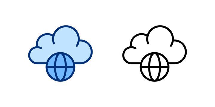 Public Cloud thin line, filled icon set. Digital Protection, Cybersecurity, Data Privacy, Security Computing Network concept. Black, blue outline vector planet icons collection.