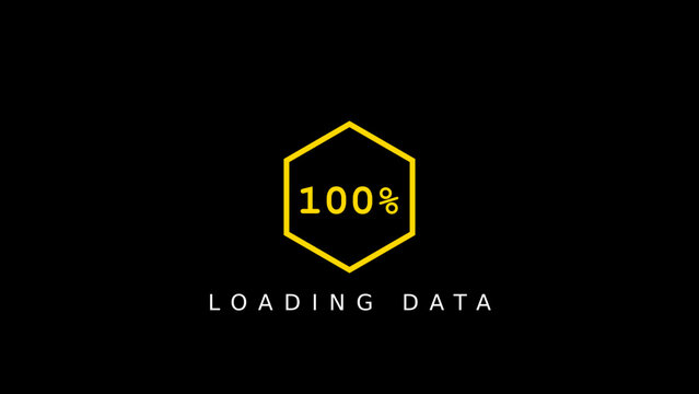 Loading data progress bar with 100 percent completion in yellow and black for software interface