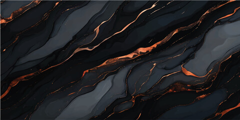 Abstract black and dark gray fluid art background with striking copper veins liquid art stone texture gold accents abstract background backdrop artistic gradient creative painterly © Humayun