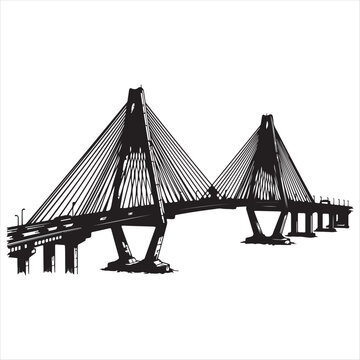 Illustration of a cablestayed bridge with two pylons and multiple lanes