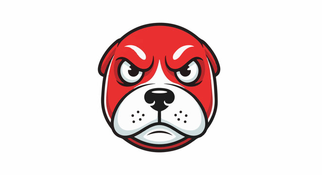 Aggressive red bulldog face cartoon logo with white background