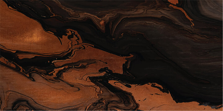 Rich abstract background of swirling dark brown black copper fluid art liquid painting mixed media abstract metallic background delicate gradient blending energetic movement