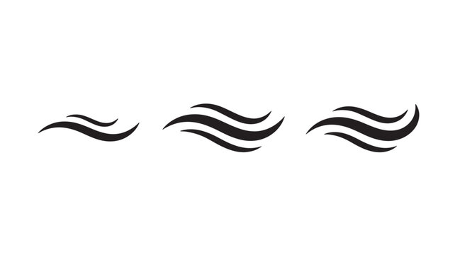 Waves ocean wind ripple icon set with three bold black undulating lines on white background for design and navigation