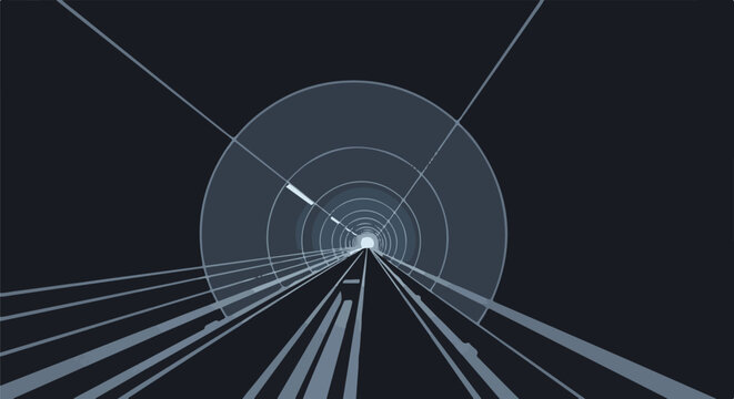 Abstract view of a tunnel with concentric rings and converging lines